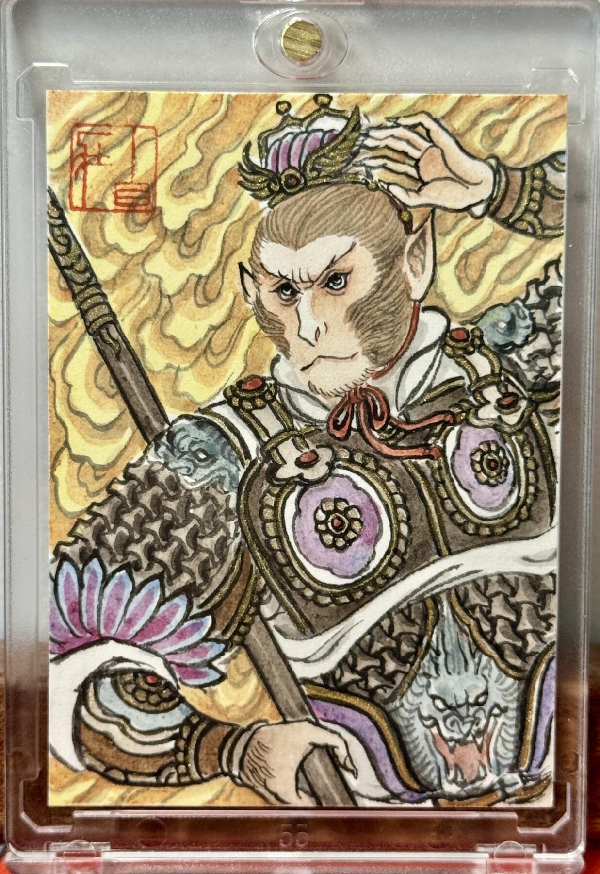 白泽拍卖卡牌手绘专场第17期中福卡展专拍（首夏犹清和，芳草亦未歇） 2025 香山文创手绘卡 灵明石猴 卢艺丰亲签 卡砖封装
