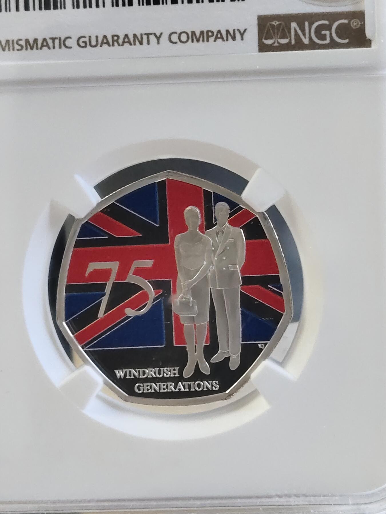 第168期拍卖【长期征集拍品】 英国2023年疾风世代75周年50便士局部彩色精制纪念银币NGC-PF67原盒证书，925银，发行1948枚，8克