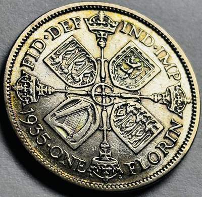 文馨钱币收藏第 244 场，各国古铜币，英系场，寄存时间为 2 个月，请悉知 - 少见极美品 1935 年英国乔治五世 1 佛罗琳大银币