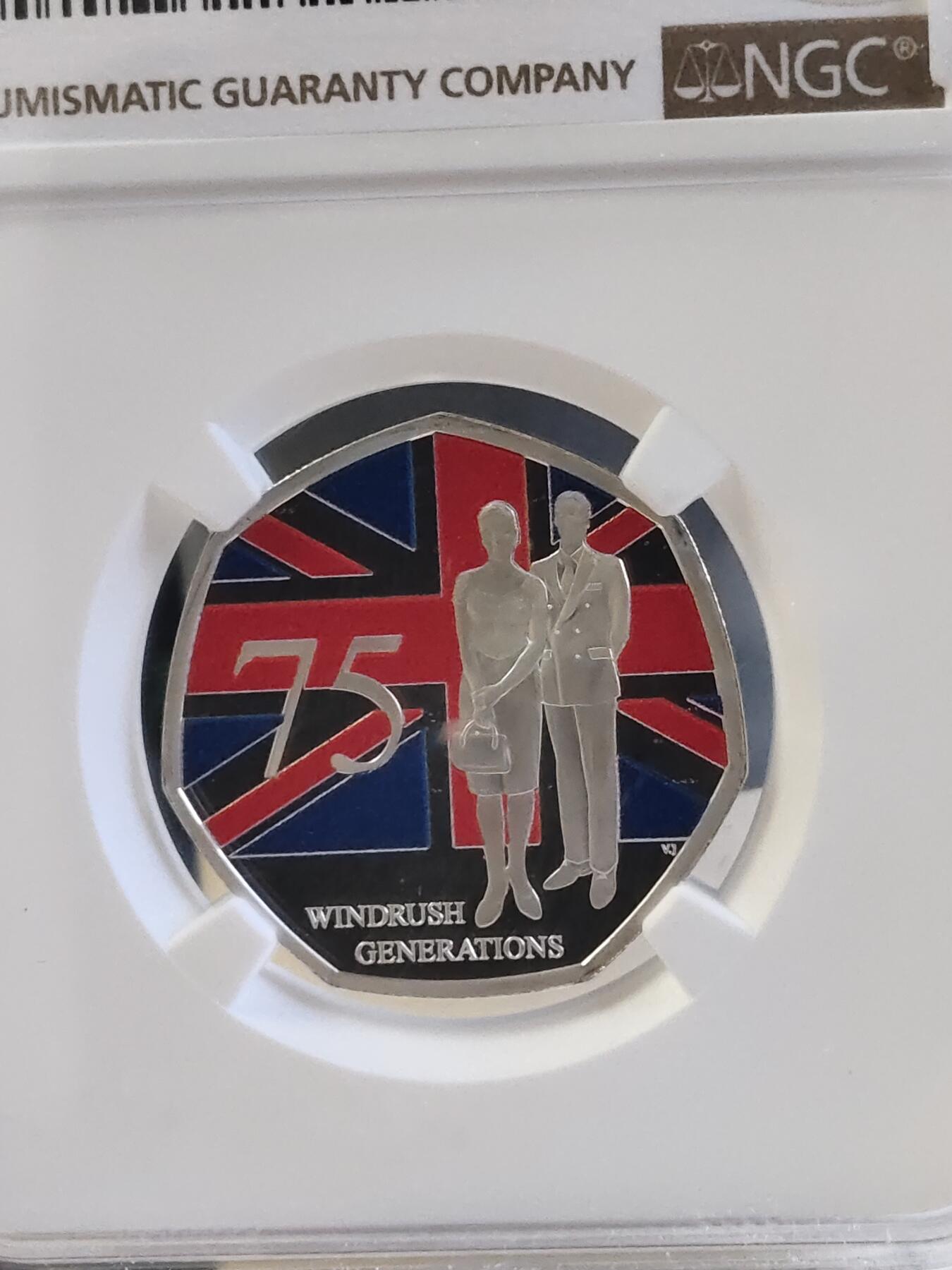 第168期拍卖【长期征集拍品】 英国2023年疾风世代75周年50便士局部彩色精制纪念银币NGC-PF67原盒证书，925银，发行1948枚，8克