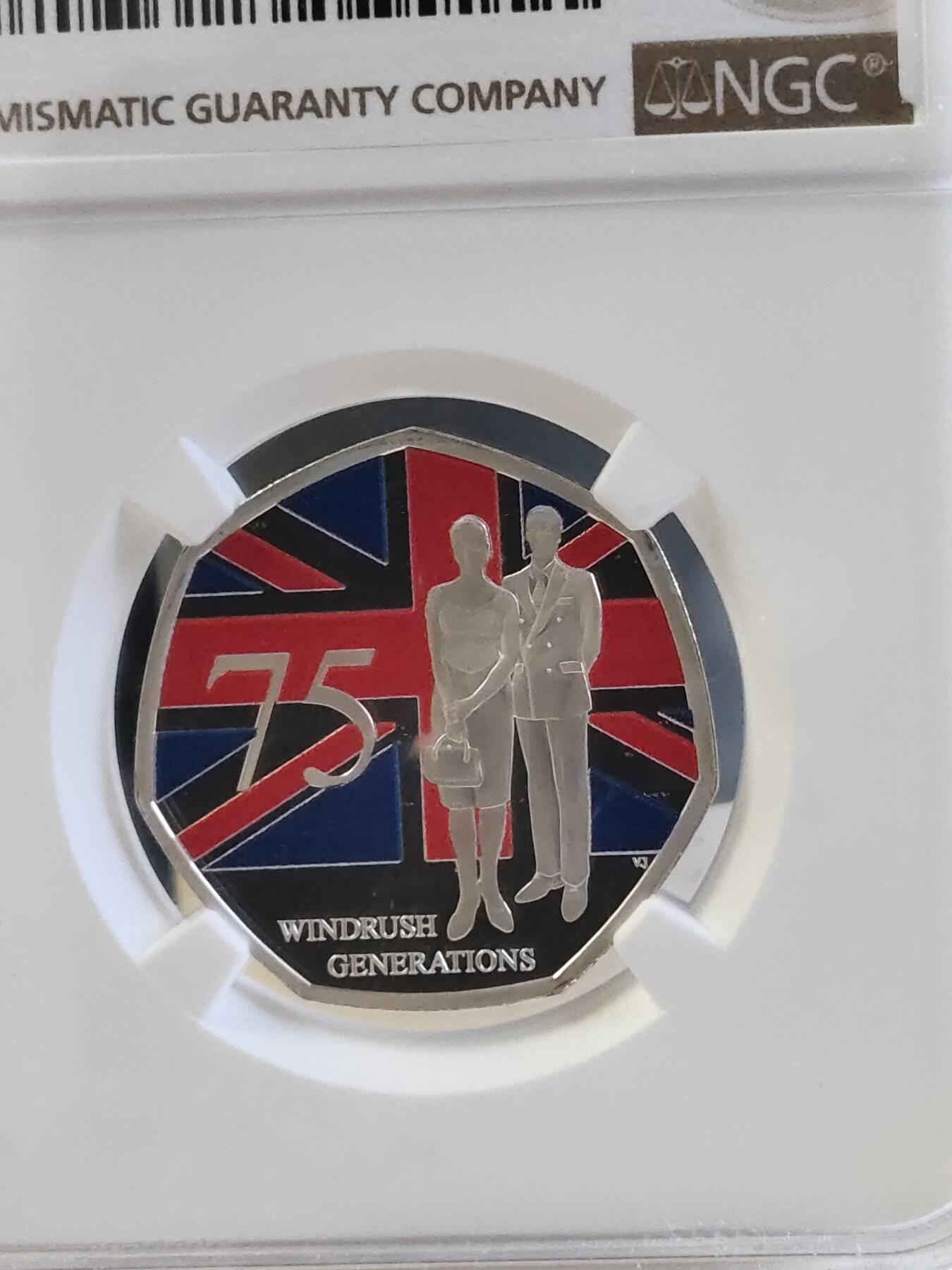 第168期拍卖【长期征集拍品】 英国2023年疾风世代75周年50便士局部彩色精制纪念银币NGC-PF67原盒证书，925银，发行1948枚，8克