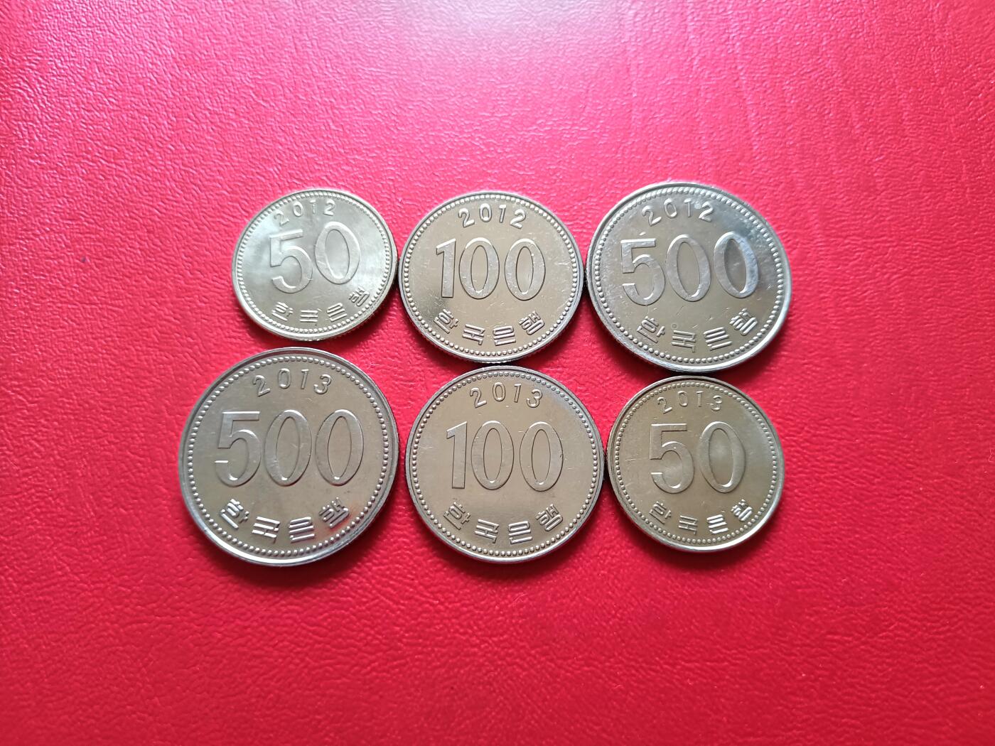 【云涧收藏】第二十五场 韩国2012年、2013年500～50元3枚组2组6枚，BU