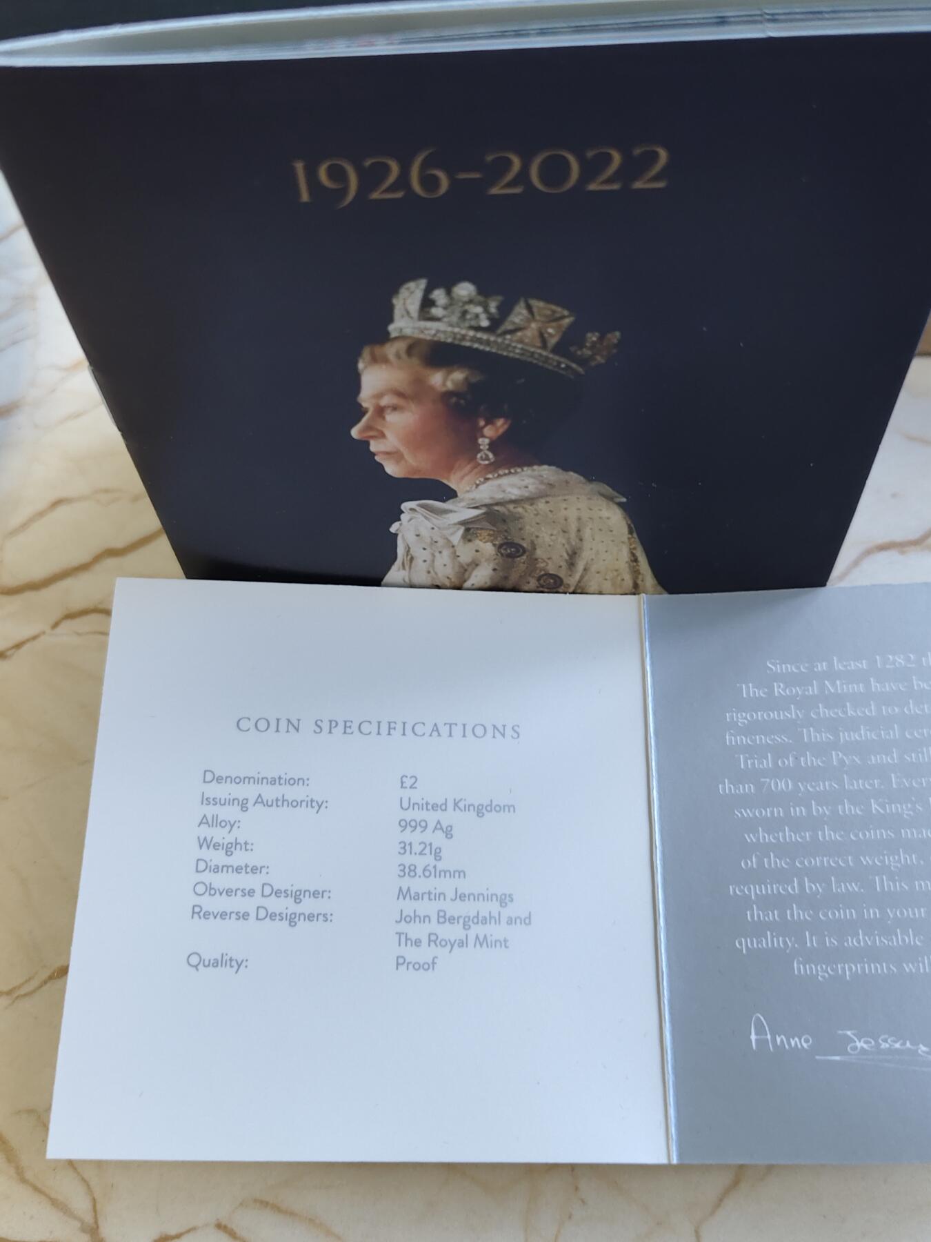 第168期拍卖【长期征集拍品】 英国2022年致敬女王伊丽莎白二世2英镑精制纪念银币NGC-PF69原盒证书，999银，1盎司