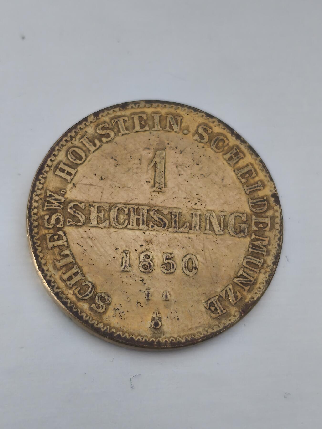 Krab外币市集Vol.9 德国石勒苏益格1850年1赫勒镀金