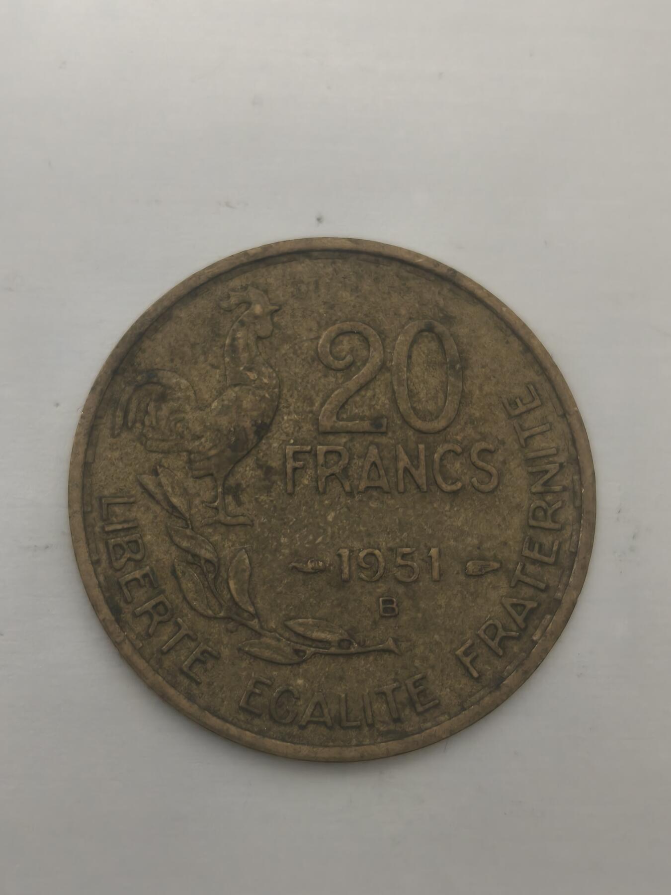 Krab外币市集Vol.9 法国1951年20法郎B厂