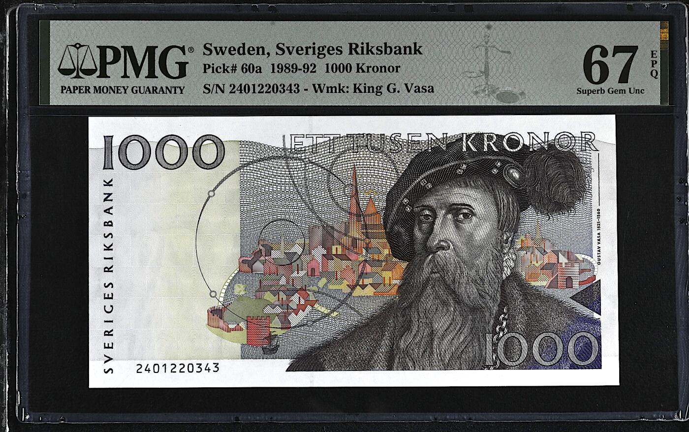 《艾美收藏》第198期-周日外币百拍 瑞典1000克朗 PMG67E 初版大胡子a版