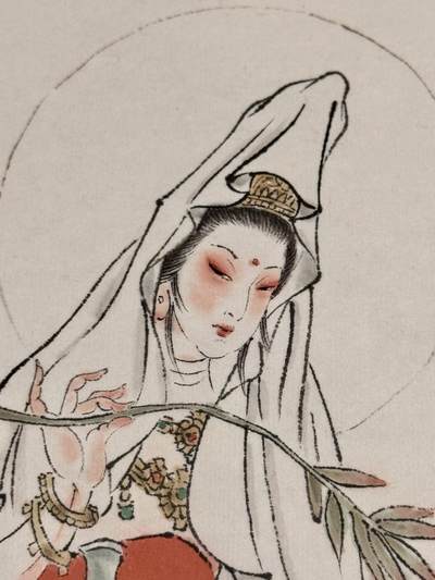 2022 彫仙手绘画 观音大士 已裱 尺寸：29cm*41cm