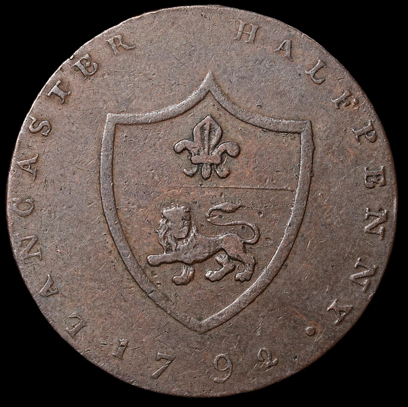 修遠堂世界钱币第六十九期 1792年英国1/2便士代用币 9.76g