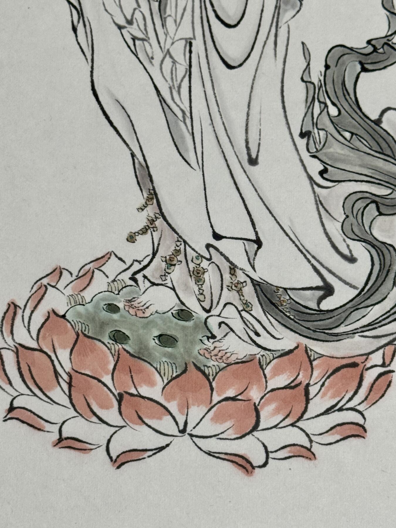 2022 彫仙手绘画 观音大士 已裱 尺寸：29cm*41cm