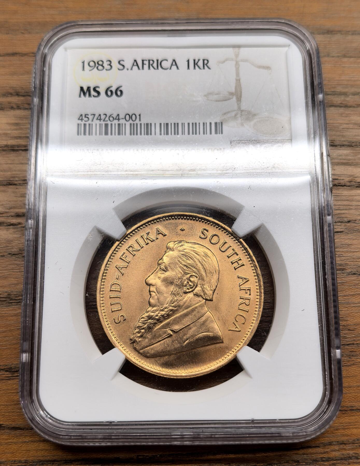 凡希社世界钱币微拍第三百零三期 1983南非羚羊1克鲁格兰特大金NGC-MS66，33.93g，917金，含纯金1盎司，久负盛名的投资金币，高分收藏级！（附视频）