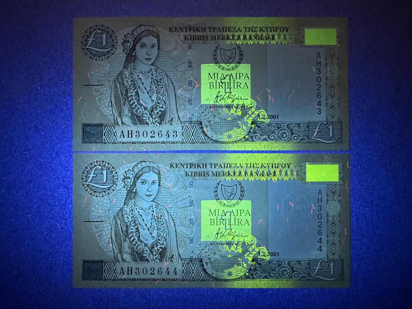 《艾美收藏》第198期-周日外币百拍 塞浦路斯1镑2张 UNC 2001年连号2张