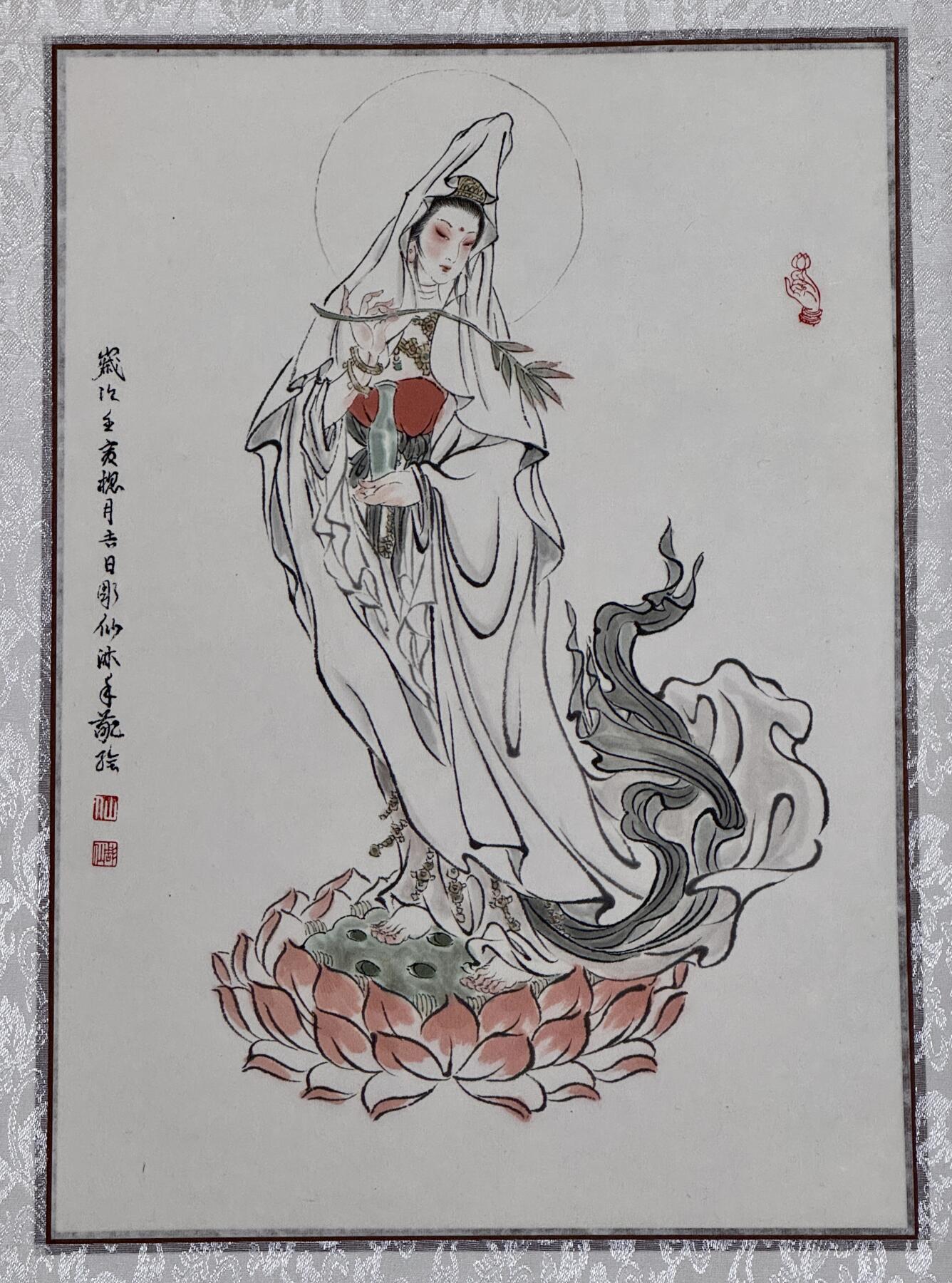 2022 彫仙手绘画 观音大士 已裱 尺寸：29cm*41cm