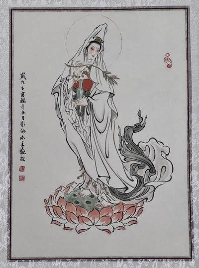 2022 彫仙手绘画 观音大士 已裱 尺寸：29cm*41cm