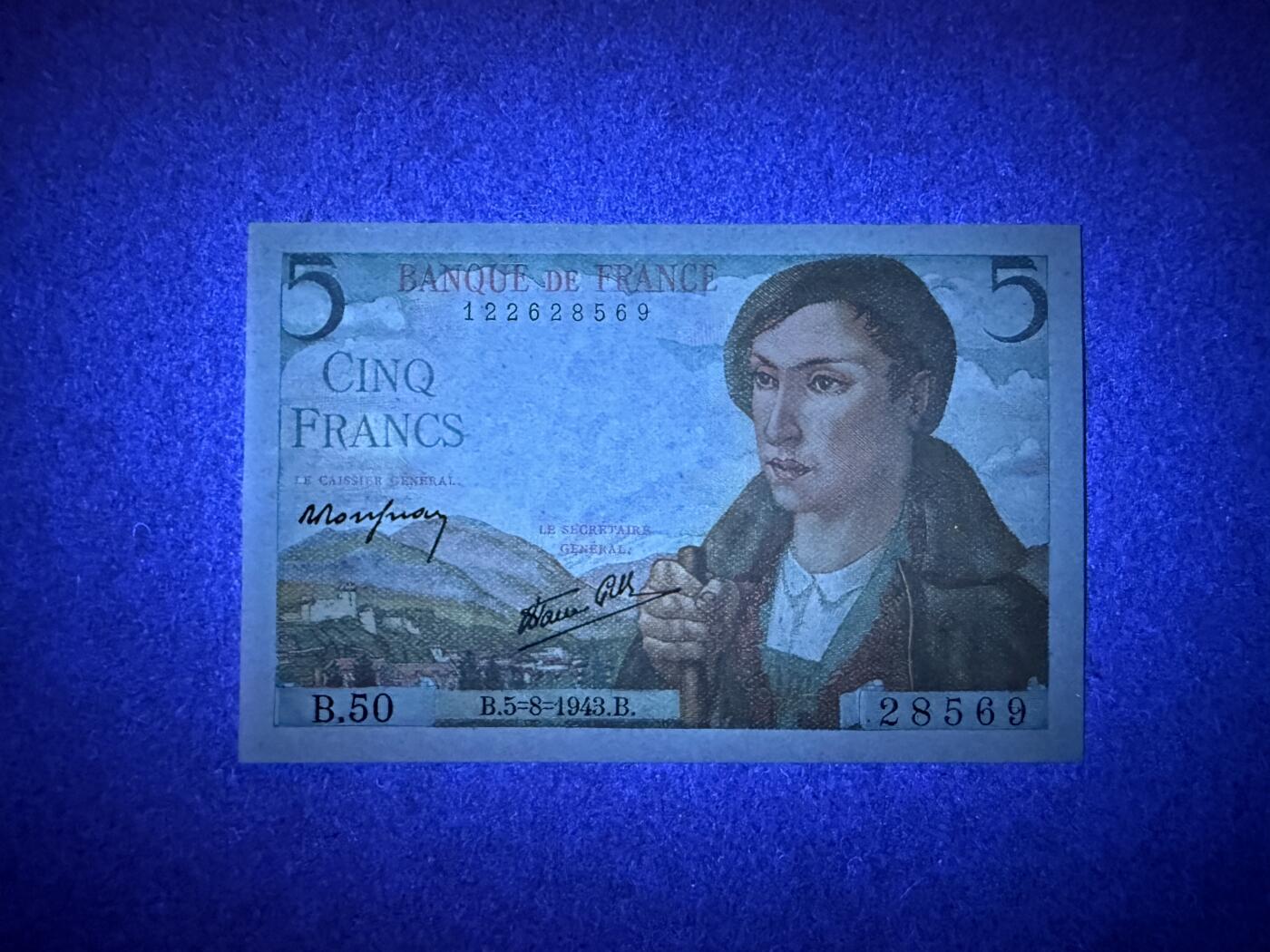 《艾美收藏》第198期-周日外币百拍 法国5法郎 UNC 1943年老版本 无47