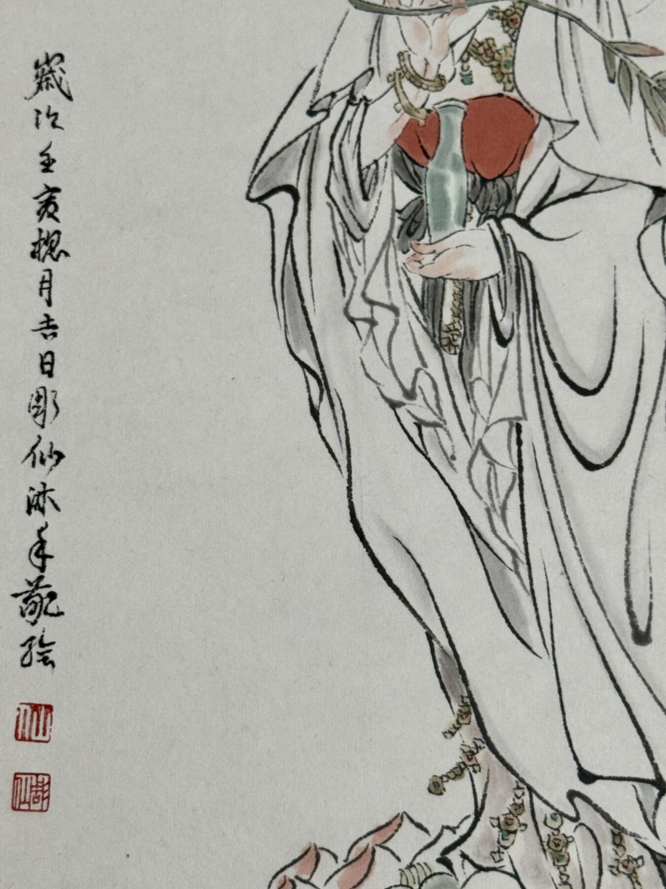 2022 彫仙手绘画 观音大士 已裱 尺寸：29cm*41cm