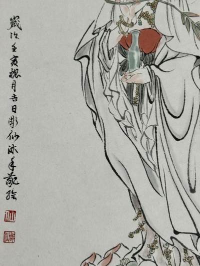 2022 彫仙手绘画 观音大士 已裱 尺寸：29cm*41cm