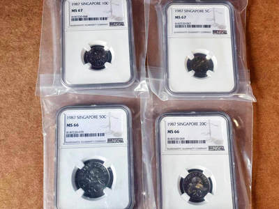 【Blue Auction】世界纸币精拍第662期【精】——16级TOP拍卖/信誉/品质/专业/高效💫 - 【一组4枚】新加坡 1987年5分-50分 NGC MS67-MS66