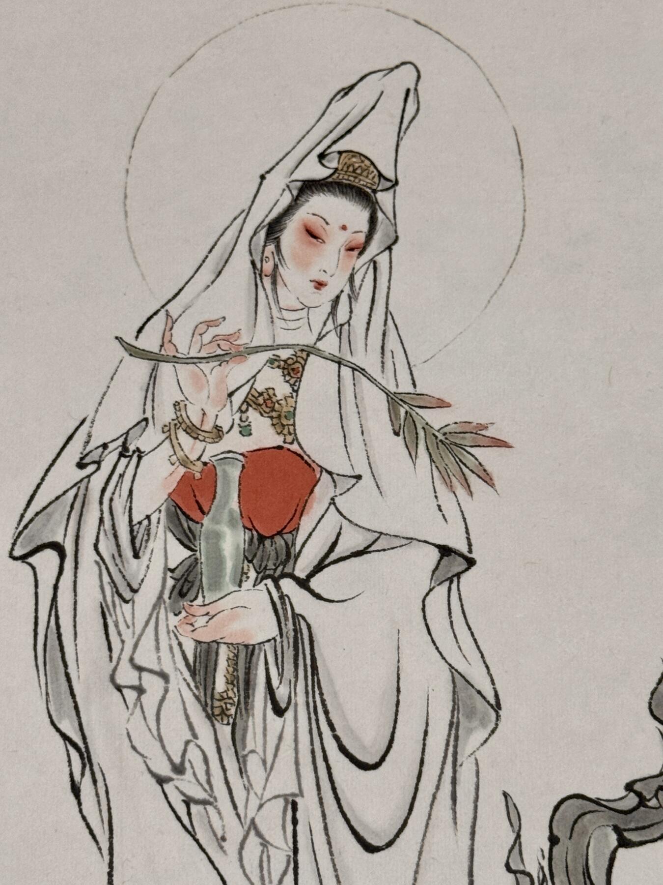 2022 彫仙手绘画 观音大士 已裱 尺寸：29cm*41cm