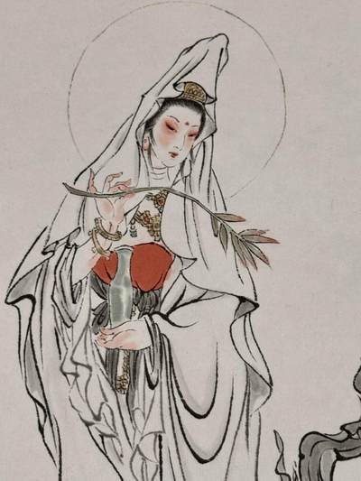 2022 彫仙手绘画 观音大士 已裱 尺寸：29cm*41cm