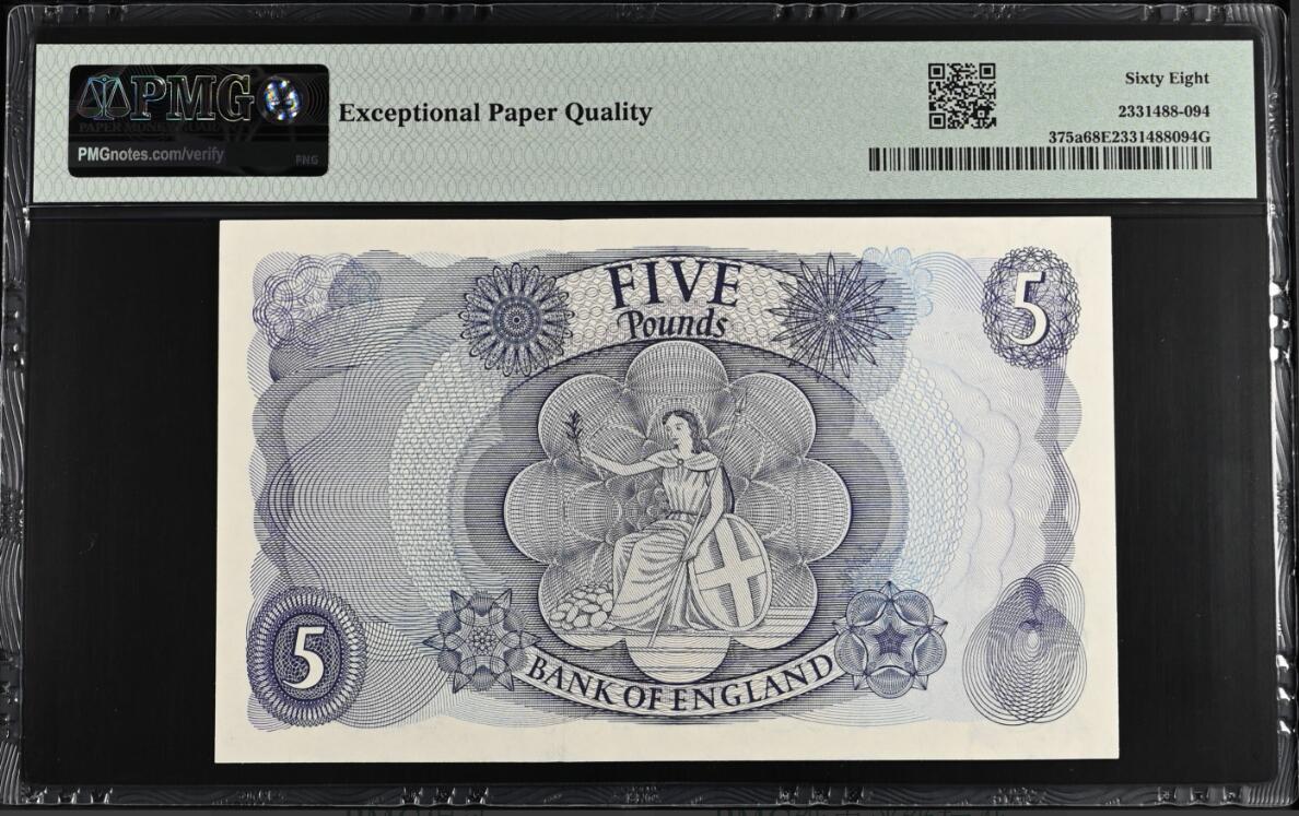 《艾美收藏》第198期-周日外币百拍 英国C序列1963-66年A冠5镑PMG68E亚军分 冠军69分仅2张 Pick#375a