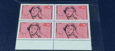 德国邮票专场，都是四方联人物题材 - 德国邮票四方连，1972年发行，诗人  海涅诞生150周年，品相如图