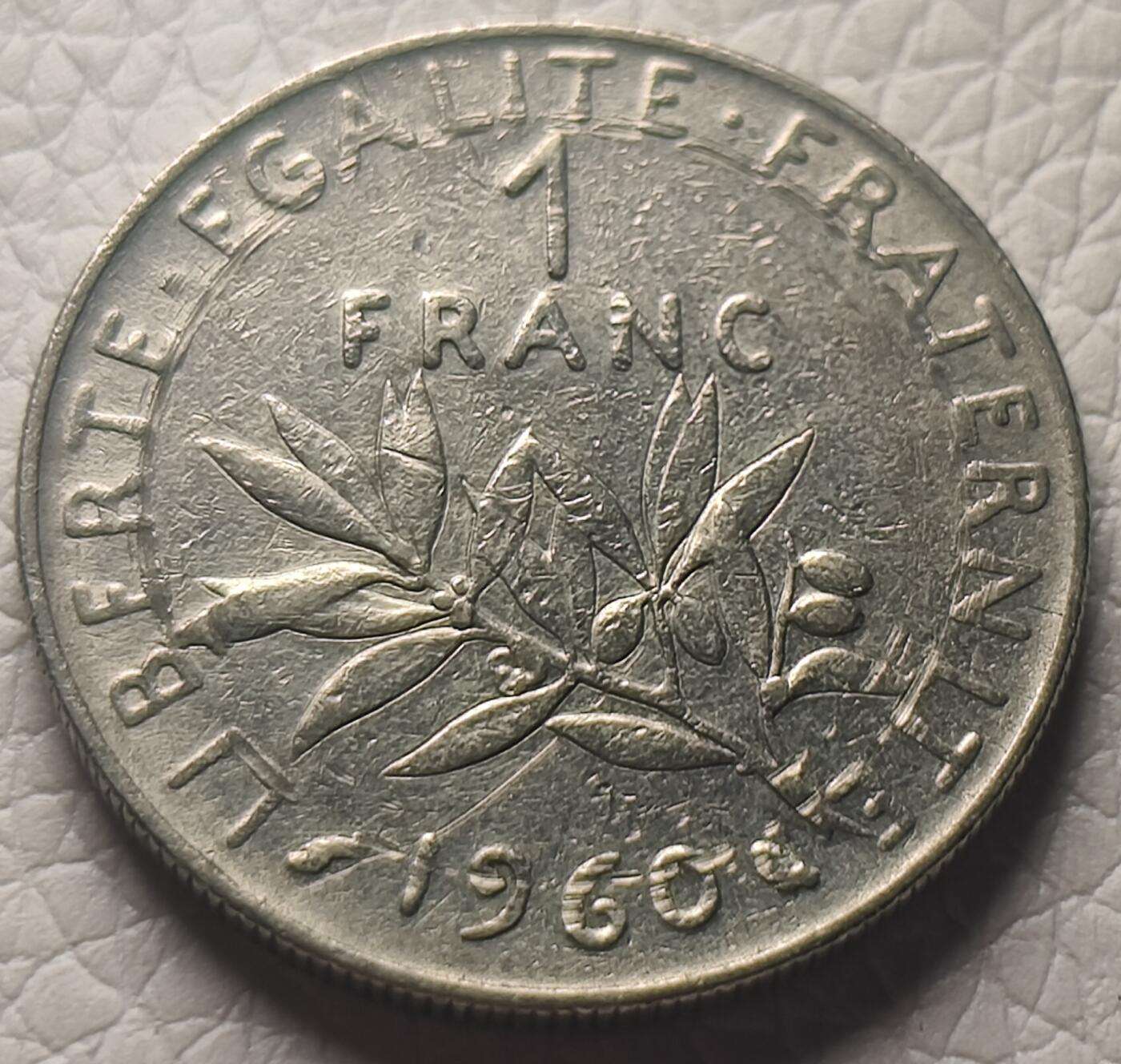 泉币菌-第26场-中外散币乐园 法国早期（1960年）1法郎镍币  播种女神