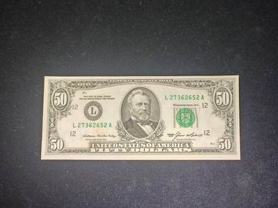 美国纸币 1985年 小头版 50美元 95品 一处轻微压痕 一处微黄 - 美国纸币 1985年 小头版 50美元 95品 一处轻微压痕 一处微黄