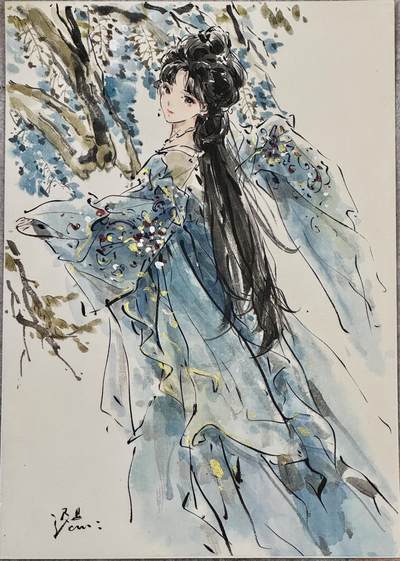 白泽拍卖卡牌手绘专场第17期中福卡展专拍（首夏犹清和，芳草亦未歇） - 2025 迟迟手绘画 文物拟人系列 清珐琅炉 A3尺寸