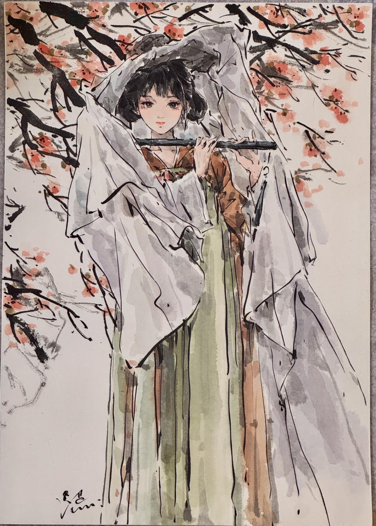 白泽拍卖卡牌手绘专场第17期中福卡展专拍（首夏犹清和，芳草亦未歇） 2025 迟迟手绘画 文物拟人系列 唐三彩 A3尺寸