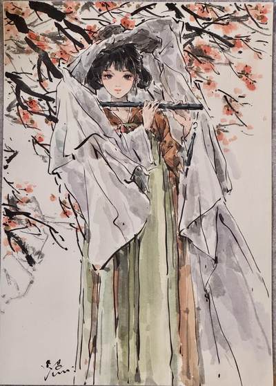 白泽拍卖卡牌手绘专场第17期中福卡展专拍（首夏犹清和，芳草亦未歇） - 2025 迟迟手绘画 文物拟人系列 唐三彩 A3尺寸