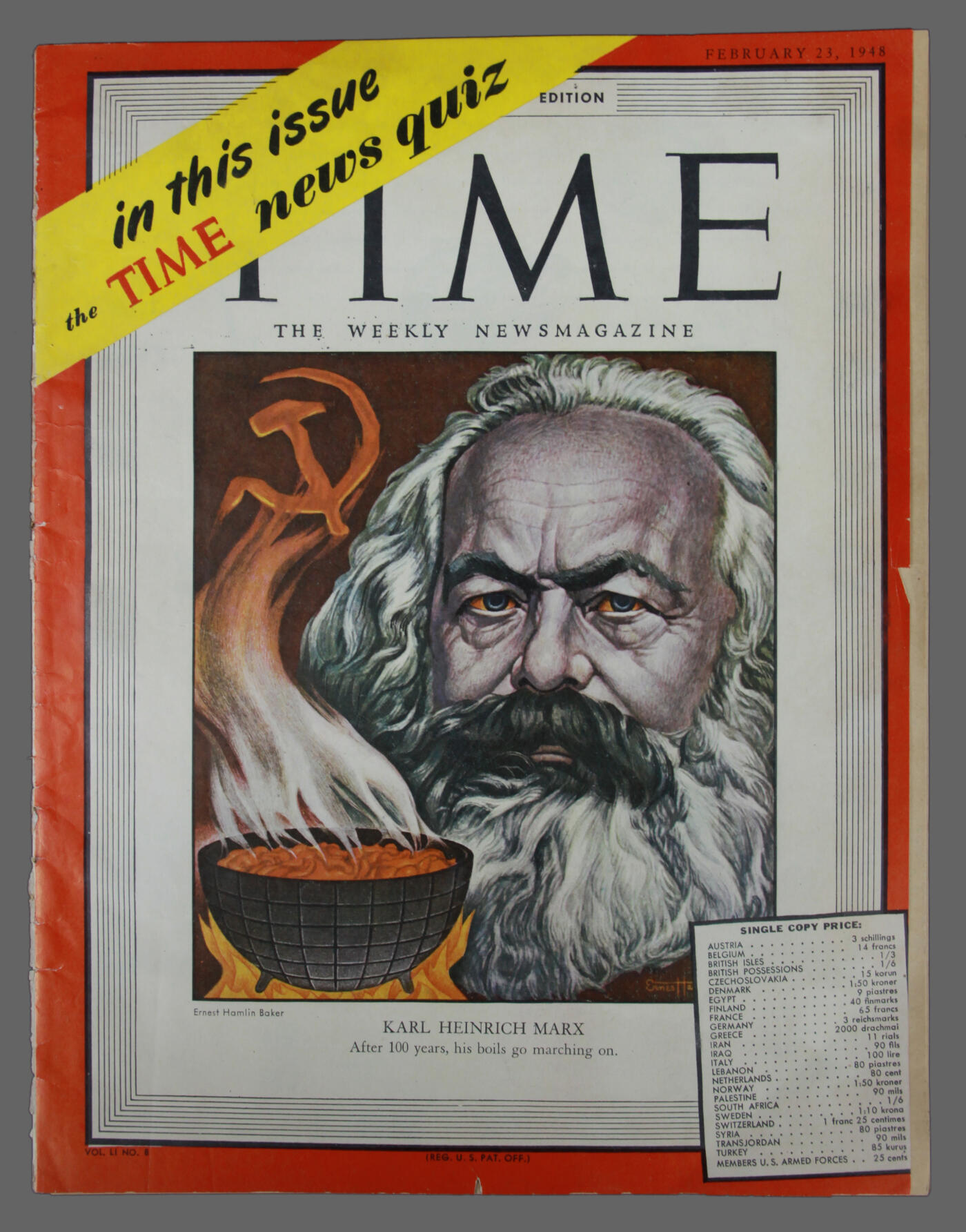华宇2025年春季拍卖会 1948年2月23日印行的时代周刊《TIME》封面人物卡尔•马克思，尺寸20*27cm