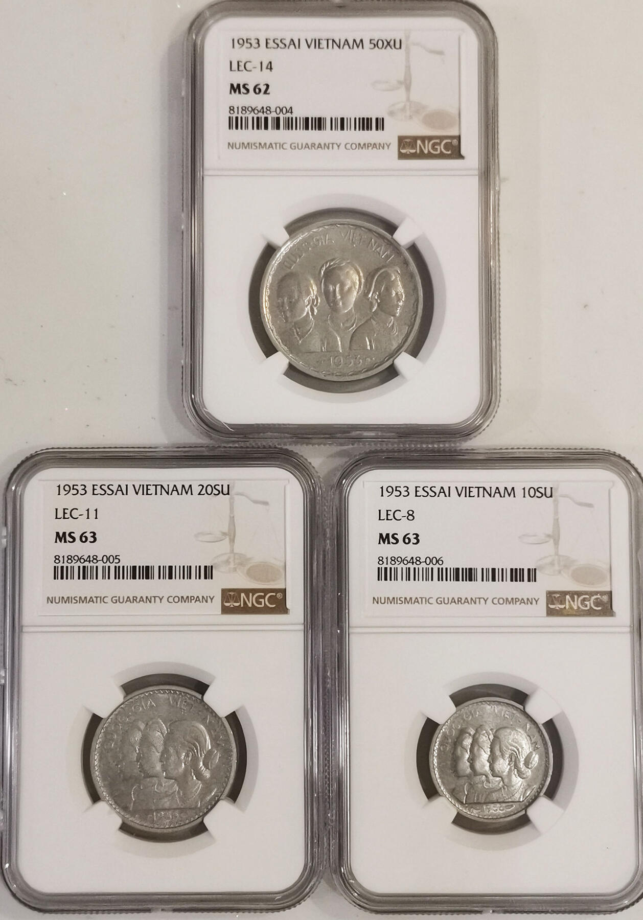 NGC-MS62/63 1953越南样币三枚
