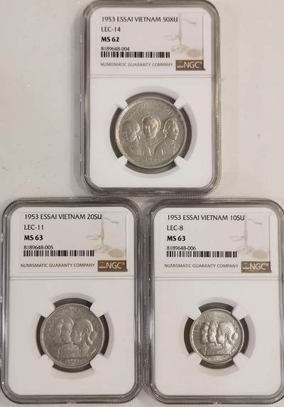 NGC-MS62/63 1953越南样币三枚 - NGC-MS62/63 1953越南样币三枚