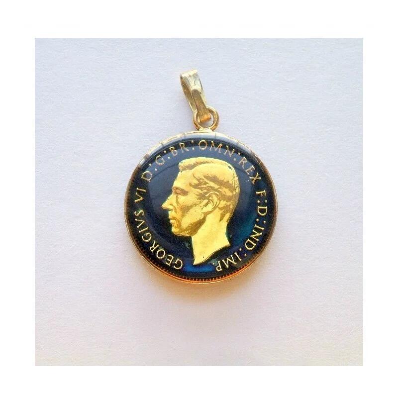 英国1937年 乔治六世 珐琅彩镀金高浮雕精制币章吊坠 20MM