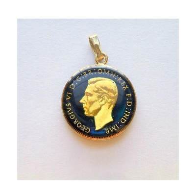 英国1937年 乔治六世 珐琅彩镀金高浮雕精制币章吊坠 20MM - 英国1937年 乔治六世 珐琅彩镀金高浮雕精制币章吊坠 20MM