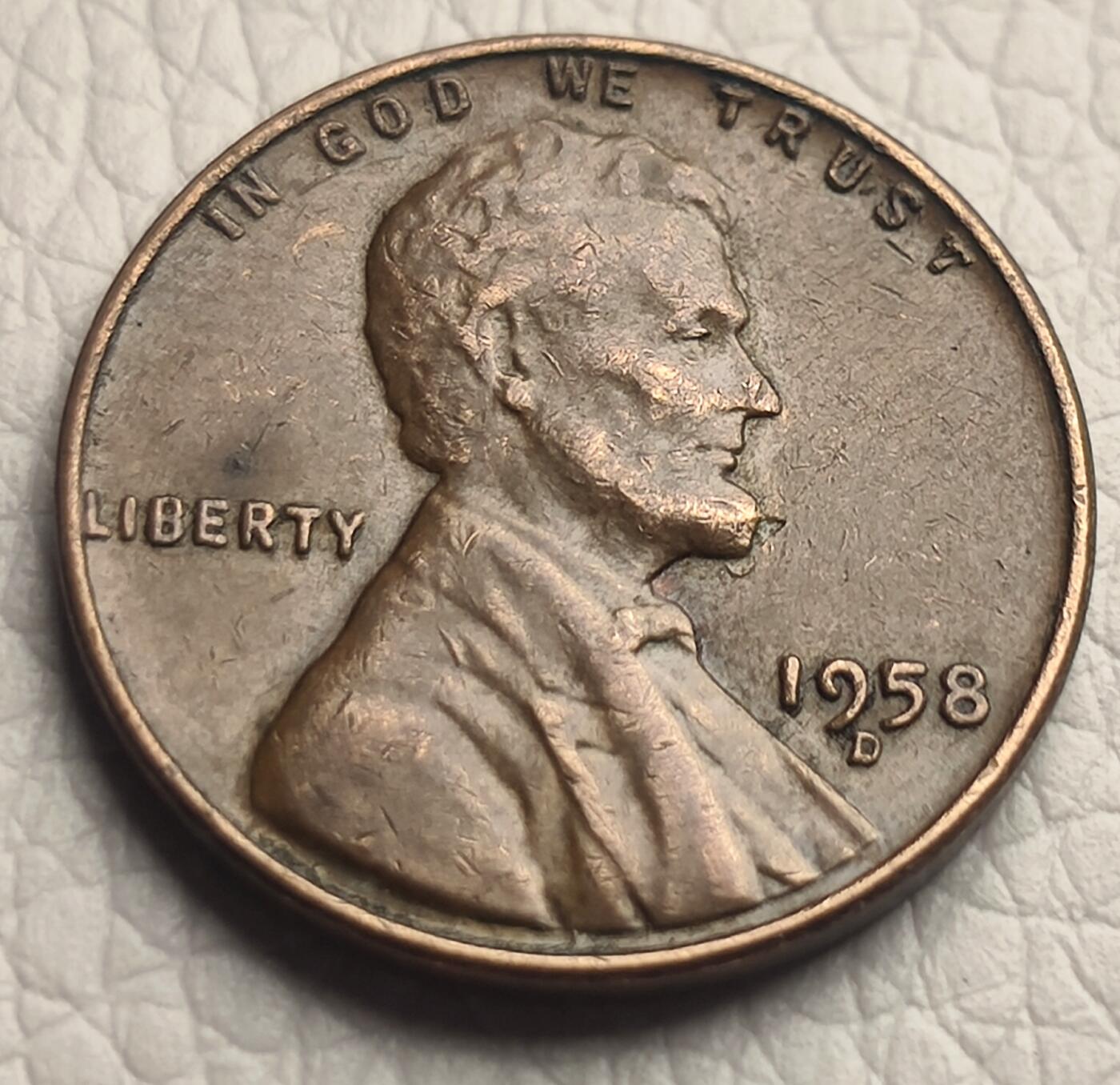 泉币菌-第26场-中外散币乐园 极美美国早期小麦美分铜币 1958年 