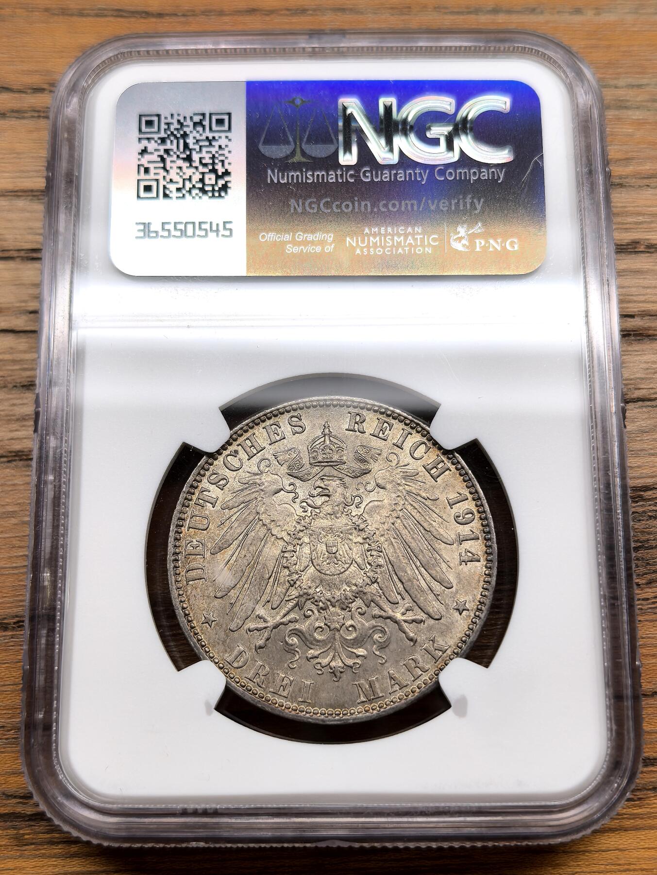 凡希社世界钱币微拍第三百零三期 1914J德国汉堡3马克银币NGC-MS64
