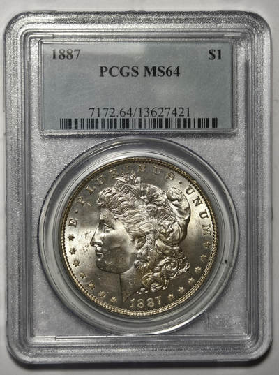 紫瑗钱币——第578期 - 美国 1887年 摩根 大头妹 1美元 银币 PCGS MS64 老盒 转光犀利
