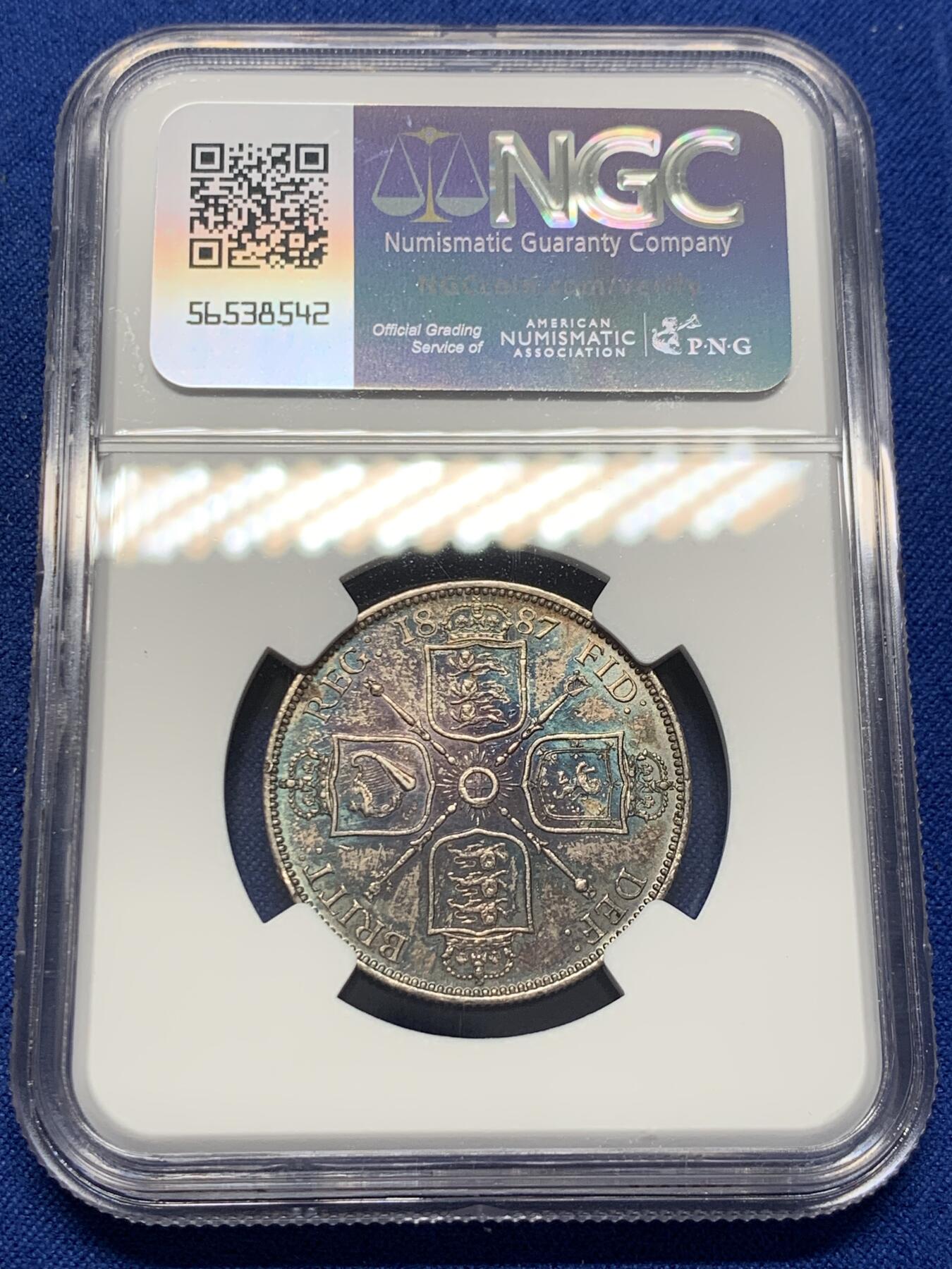 《竞宝斋》第380场 周日，周一 2场连拍 （全场包邮） NGC AU58 英国1887年维多利亚高冠2先令银币