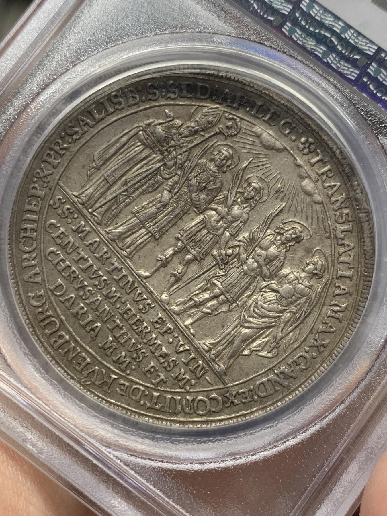 《竞宝斋》第380场 周日，周一 2场连拍 （全场包邮） NGC MS63 奥地利萨尔茨堡 1682年 主教区建立1100年泰勒大银币 光度极好 细节精美 稀少品种 加厚盒装