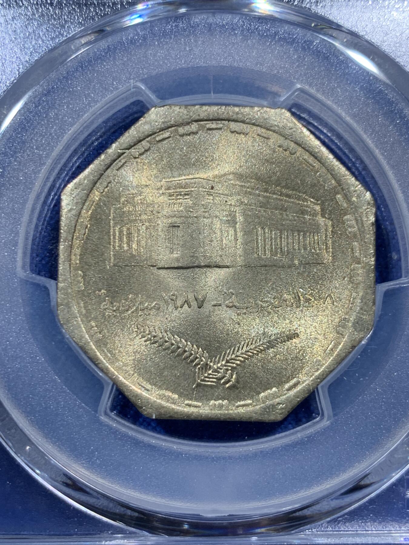 《竞宝斋》第380场 周日，周一 2场连拍 （全场包邮） PCGS MS65 苏丹1987年50girsh 八边形黄铜币 少见版本 苏丹币65已经算很高的分数了 两面转光 可藏品相