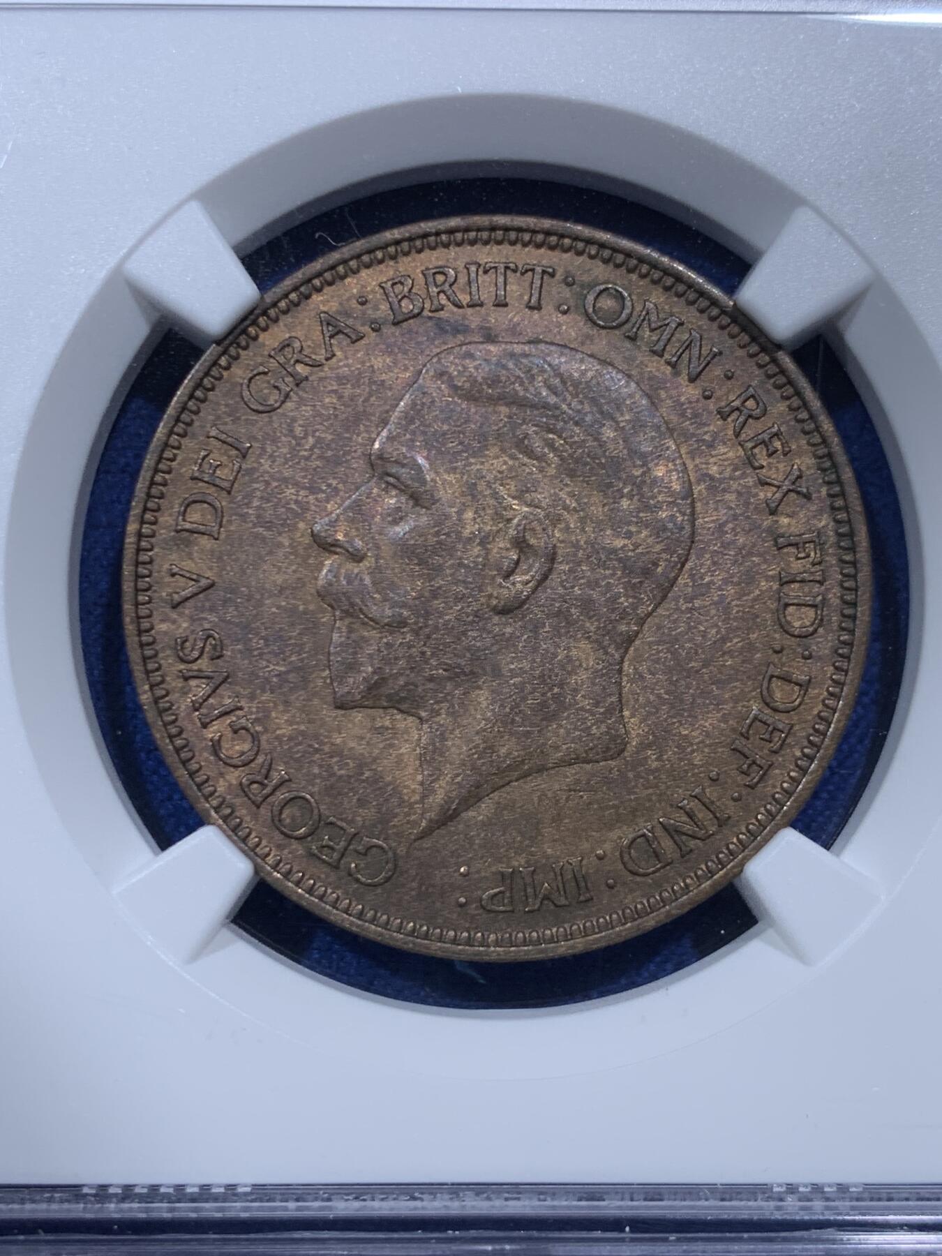 《竞宝斋》第380场 周日，周一 2场连拍 （全场包邮） NGC MS63BN 英国 1936年 乔治五世小头1便士铜币