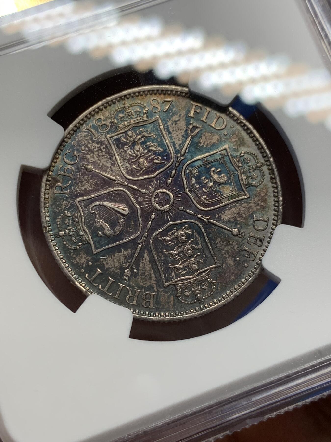 《竞宝斋》第380场 周日，周一 2场连拍 （全场包邮） NGC AU58 英国1887年维多利亚高冠2先令银币