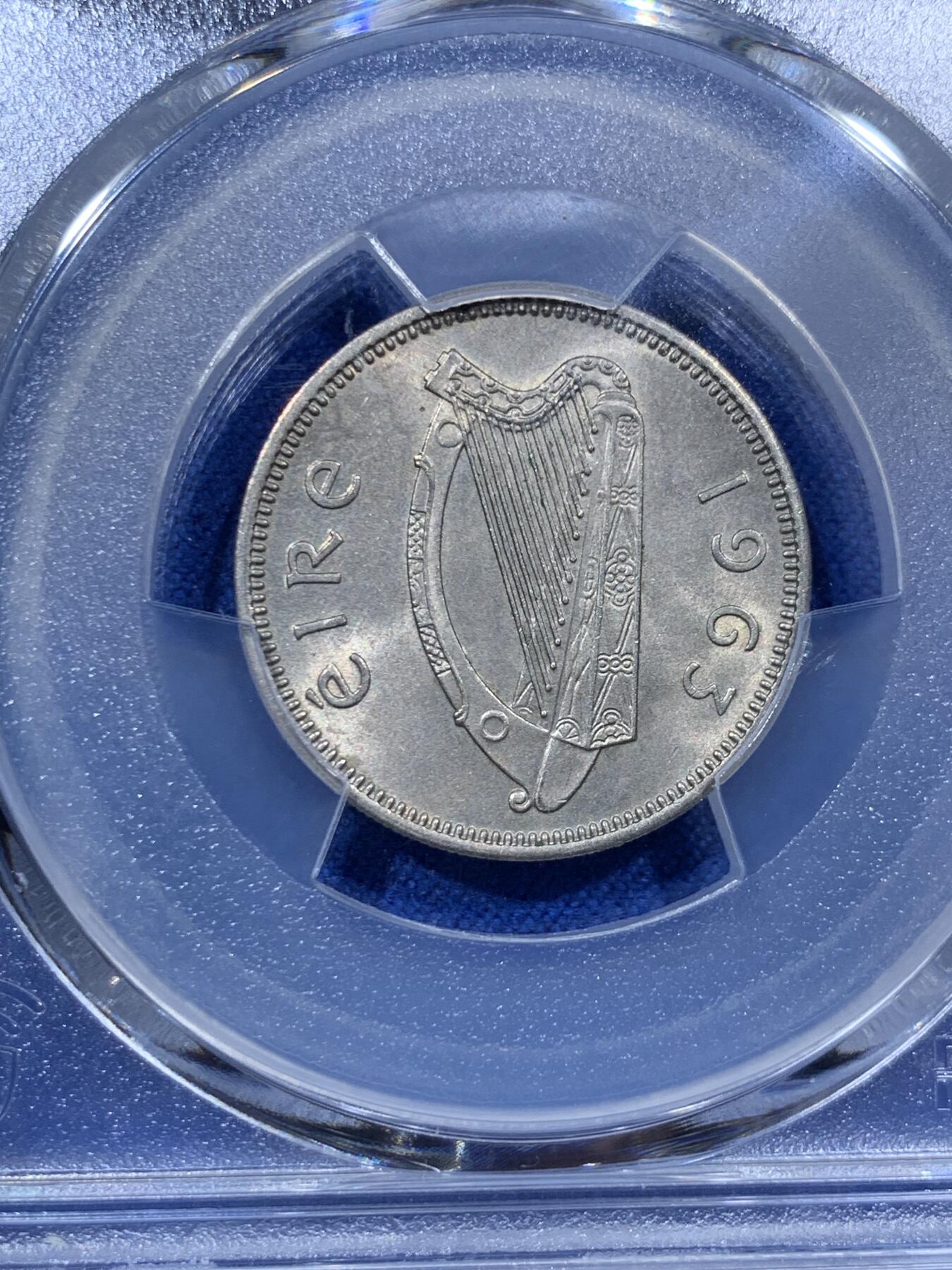 《竞宝斋》第380场 周日，周一 2场连拍 （全场包邮） PCGS MS64 爱尔兰1963年1先令 经典野牛图案 非常受欢迎的动物币 两面转光 个人认为低评了