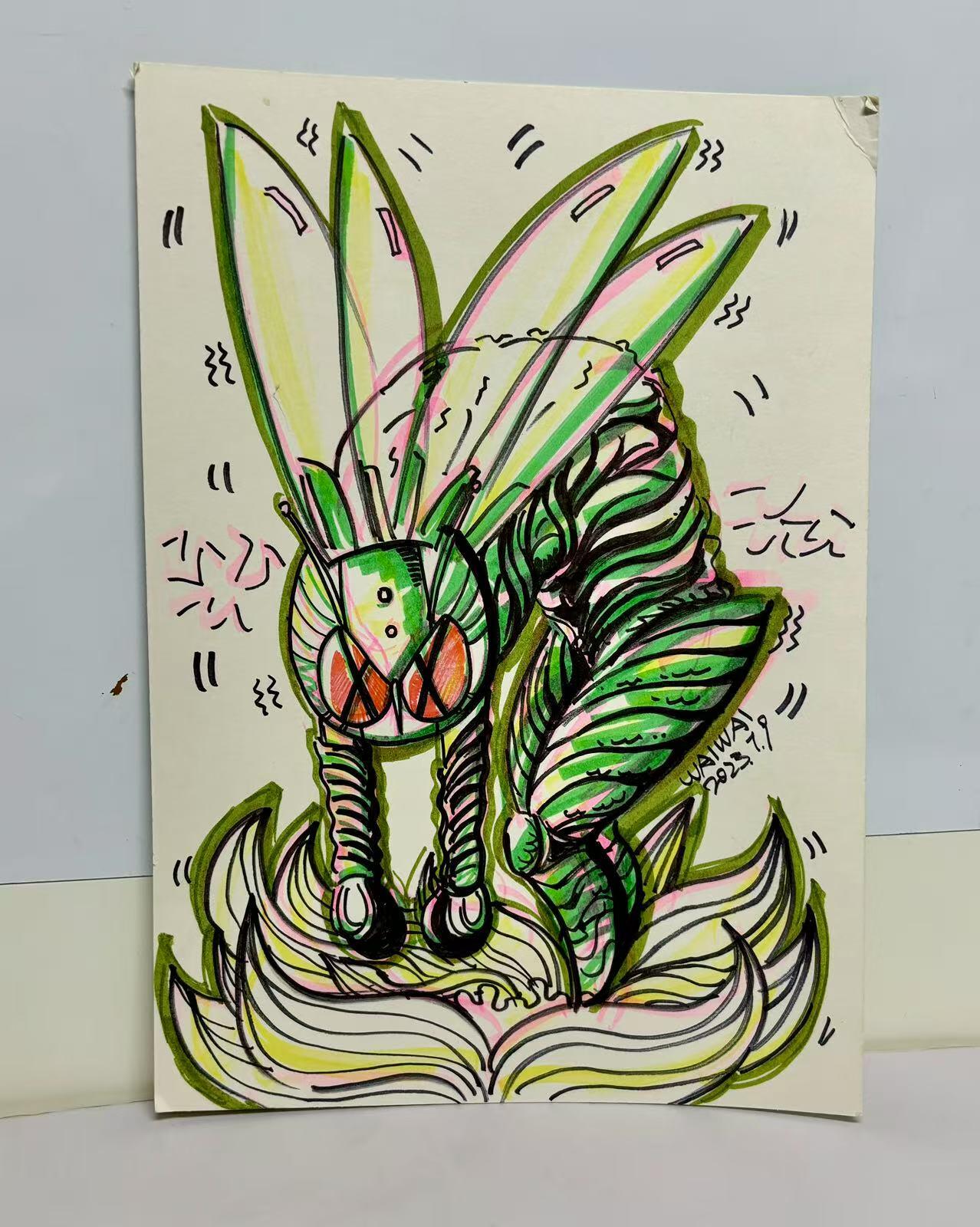 零元拍：歪歪亲笔签名亲绘原画色卡，尺寸：35CMX24CM，不是复制画哦