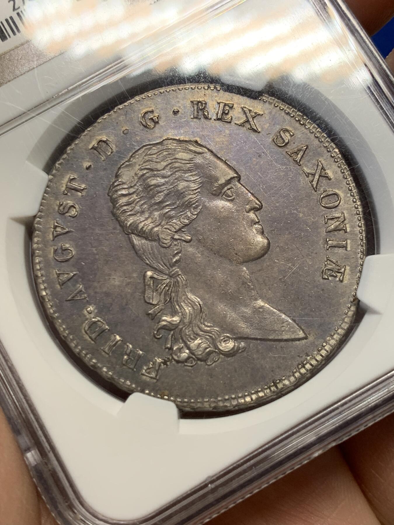《竞宝斋》第380场 周日，周一 2场连拍 （全场包邮） 冠军分 NGC MS63 德国 1816 萨克森王国  奥古斯特一世 泰勒大银币 双面深打 老盒严评 PL底板 小盾徽版 值得入藏