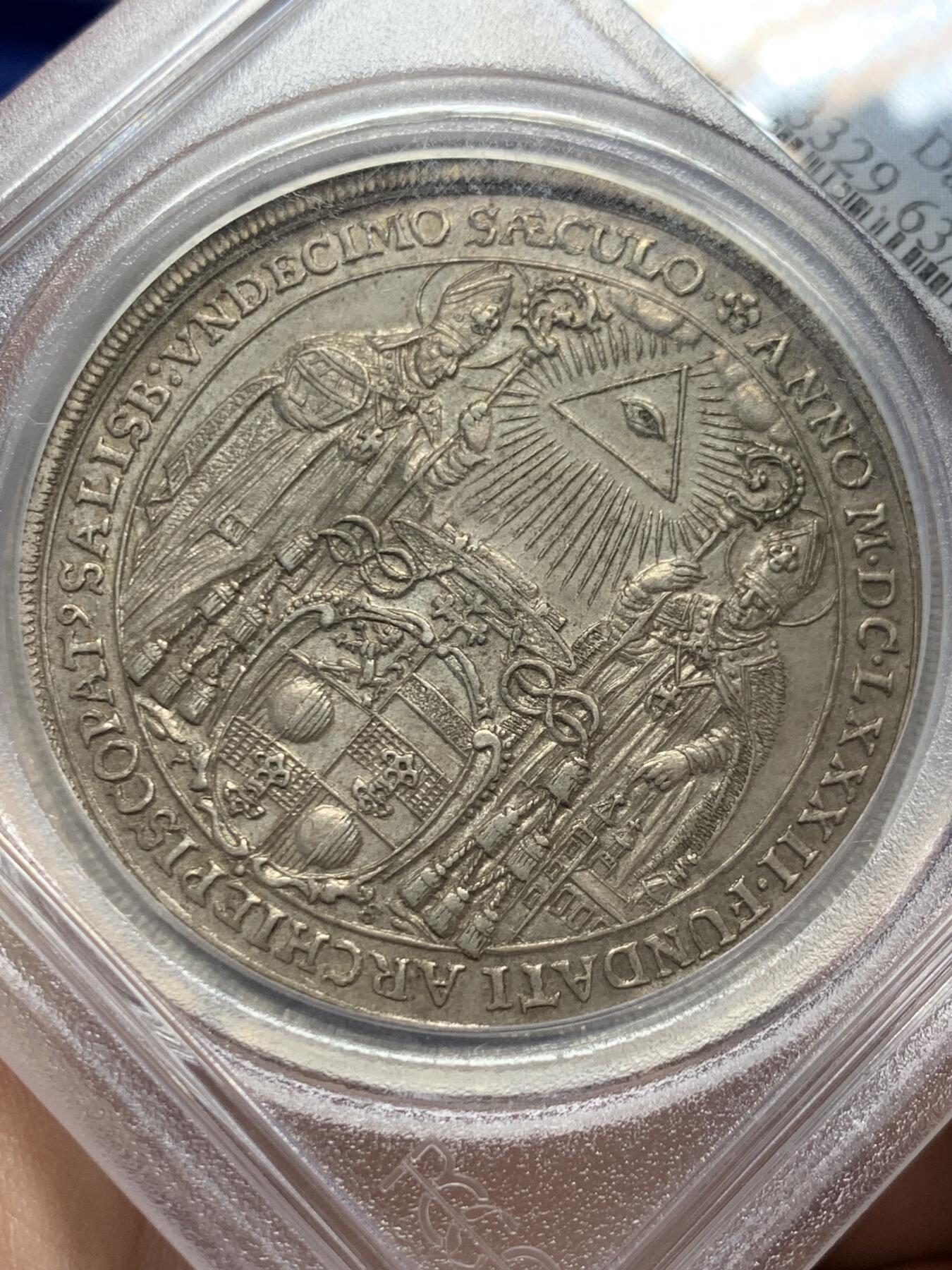 《竞宝斋》第380场 周日，周一 2场连拍 （全场包邮） NGC MS63 奥地利萨尔茨堡 1682年 主教区建立1100年泰勒大银币 光度极好 细节精美 稀少品种 加厚盒装