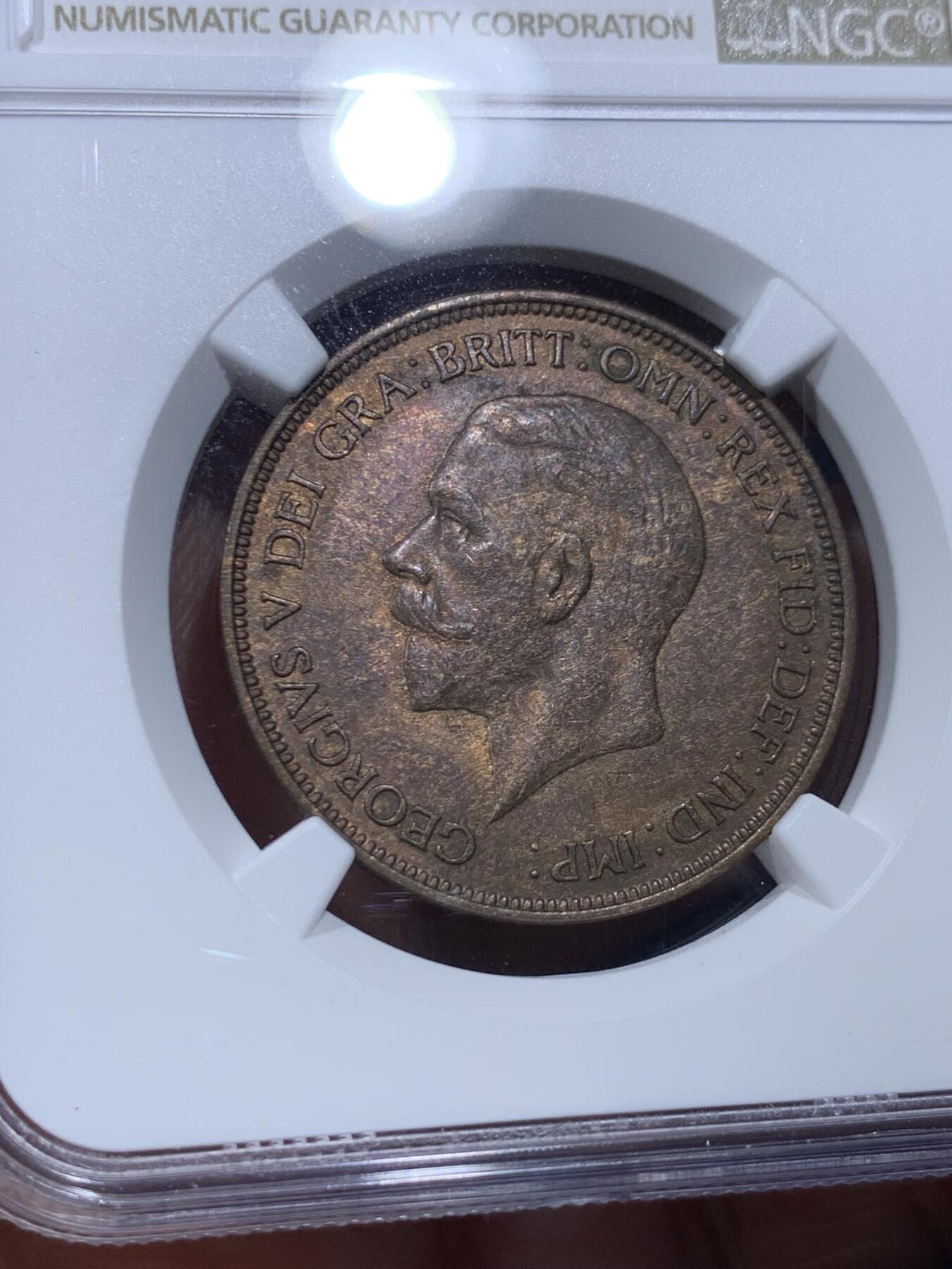 《竞宝斋》第380场 周日，周一 2场连拍 （全场包邮） NGC MS63BN 英国 1936年 乔治五世小头1便士铜币