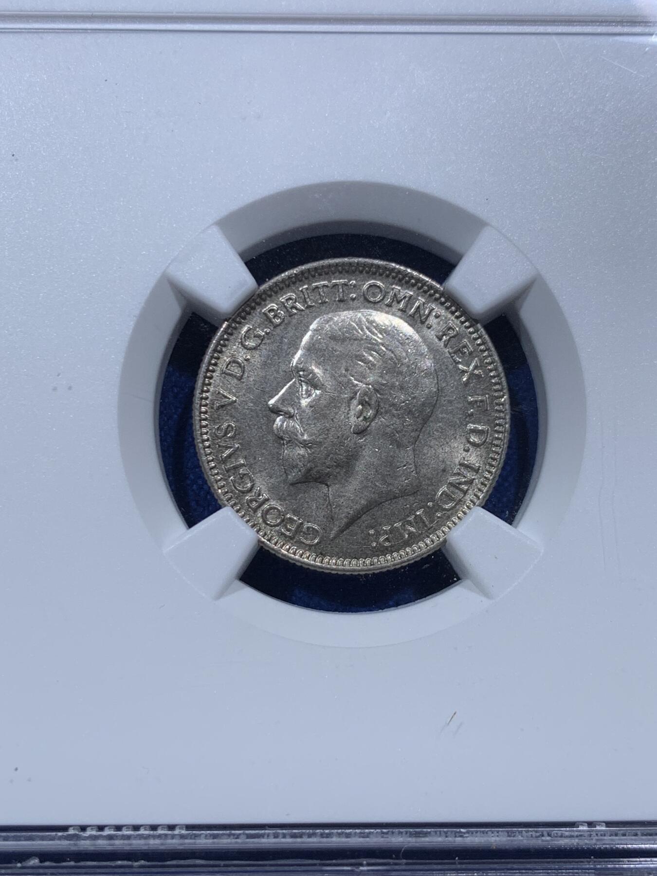 《竞宝斋》第380场 周日，周一 2场连拍 （全场包邮） NGC MS63 英国 1936年 乔治五世橡树叶版6便士银币