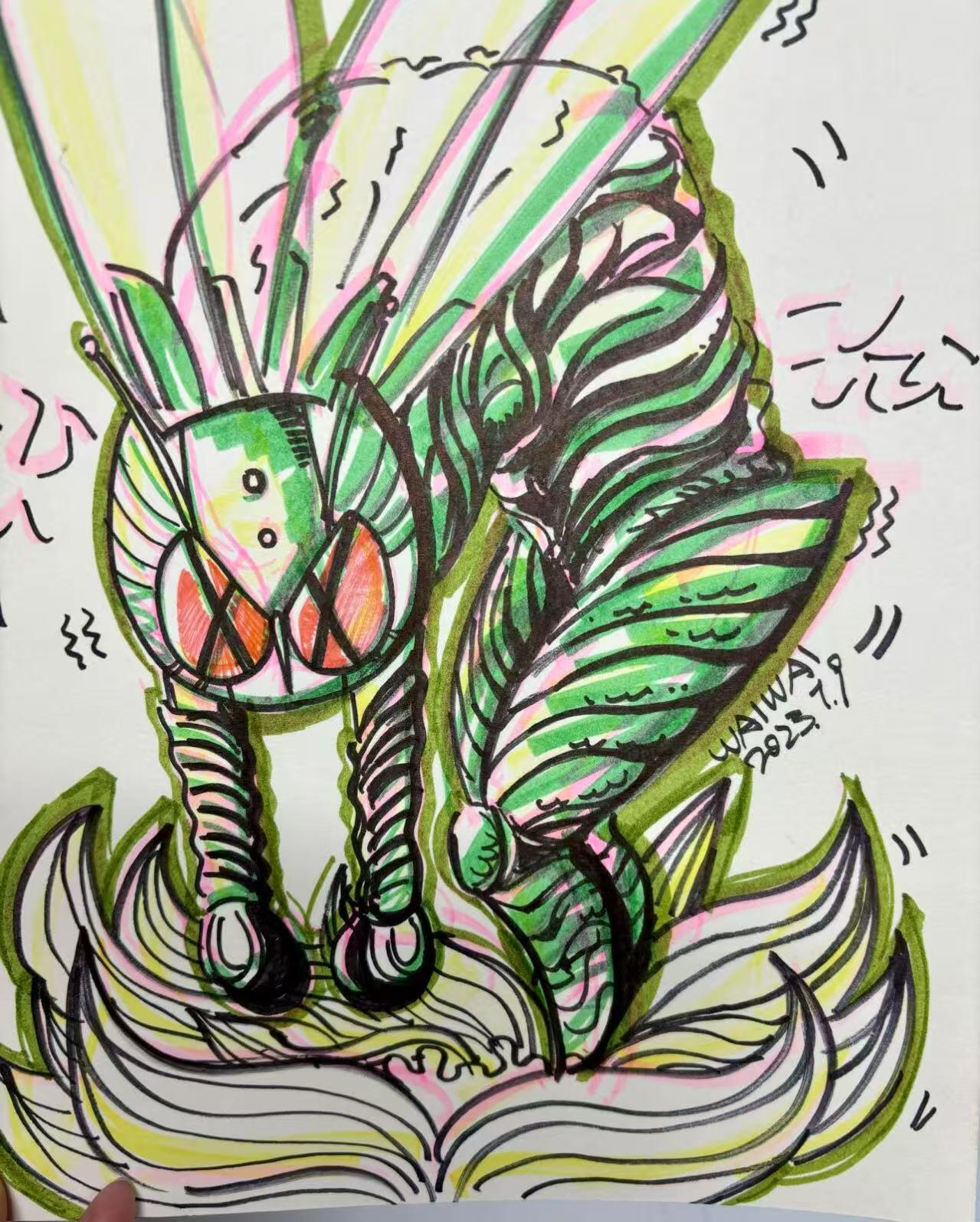 零元拍：歪歪亲笔签名亲绘原画色卡，尺寸：35CMX24CM，不是复制画哦